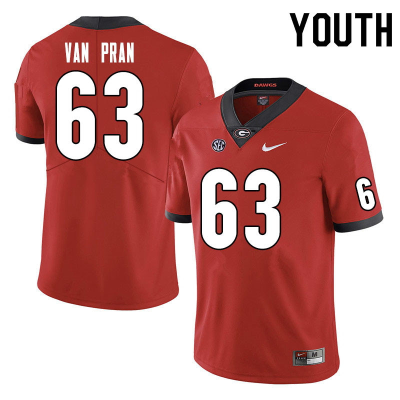 Youth #63 Sedrick Van Pran Georgia Bulldogs College Football Jerseys Sale-Red